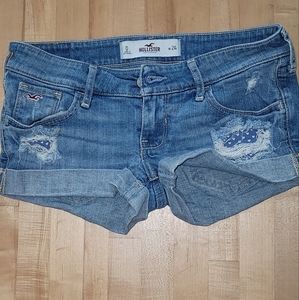 Distressed Denim Low Rise Shorts